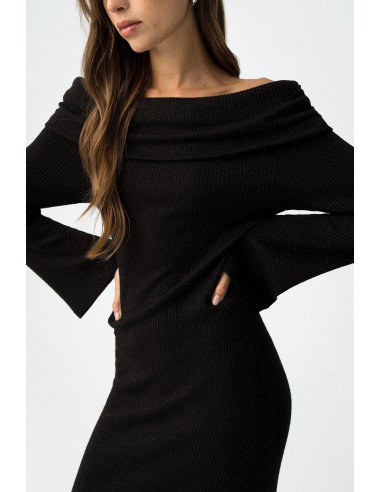 VESTIDO-NEGRO-LARGO-AJUSTADO-CANALÉ-CUELLO-BARCA-RUST-TIFFOSI