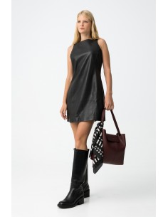 VESTIDO-CORTO-EFECTO-PIEL-NEGRO-SIN MANGAS-CLASSY-TIFFOSI