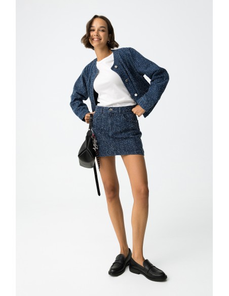 MINIFALDA-DENIM-AZUL-OSCURO-JASPEADO--CINTURA-ALTA-CIERRE-METÁLICO-ASPEN-TIFFOSI. MINIFALDA-DENIM-AZUL-OSCURO-JASPEADO--CINTURA-ALTA-CIERRE-METÁLICO-ASPEN-TIFFOSI.