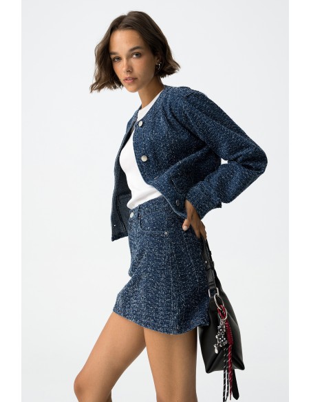 MINIFALDA-DENIM-AZUL-OSCURO-JASPEADO--CINTURA-ALTA-CIERRE-METÁLICO-ASPEN-TIFFOSI. MINIFALDA-DENIM-AZUL-OSCURO-JASPEADO--CINTURA-ALTA-CIERRE-METÁLICO-ASPEN-TIFFOSI.