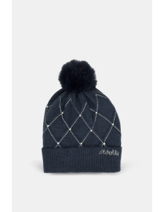 GORRO-AZUL-MARINO-DETALLES-PIEDRECITAS-POMP´PN-PELO-ANEKKE 2