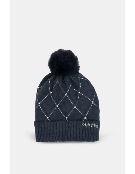GORRO-AZUL-MARINO-DETALLES-PIEDRECITAS-POMP´PN-PELO-ANEKKE
