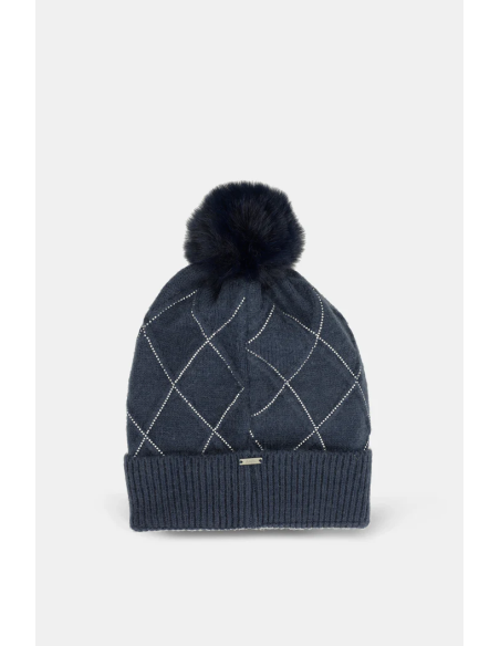 GORRO-AZUL-MARINO-DETALLES-PIEDRECITAS-POMP´PN-PELO-ANEKKE