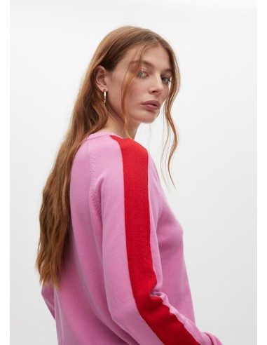 JERSEY-ROSA-DETALLE-ROJO-MANGAS-CUELLO-PICO-LOLA-CASADEMUNT