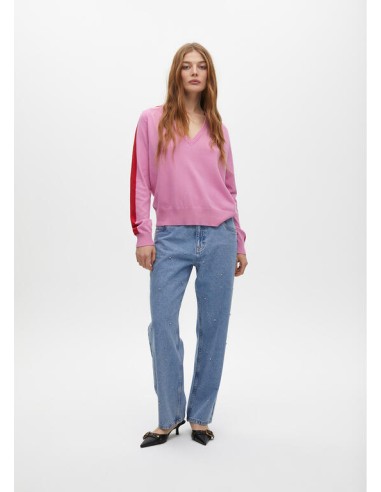 JERSEY-ROSA-DETALLE-ROJO-MANGAS-CUELLO-PICO-LOLA-CASADEMUNT