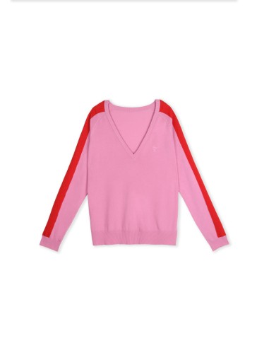 JERSEY-ROSA-DETALLE-ROJO-MANGAS-CUELLO-PICO-LOLA-CASADEMUNT