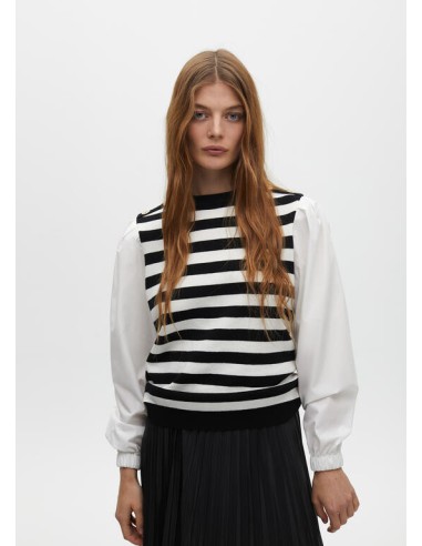 JERSEY-RAYAS.NEGRO-BLANCO-MANGAS-POPEL,IN-BOTONES-DORADOS-LOLA-CASADEMUNT