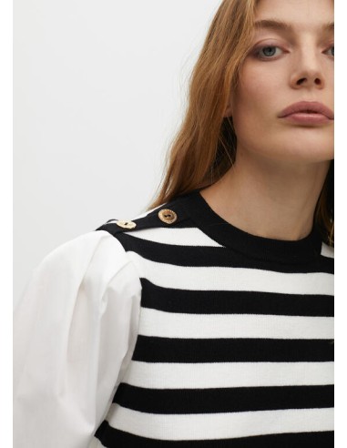 JERSEY-RAYAS.NEGRO-BLANCO-MANGAS-POPEL,IN-BOTONES-DORADOS-LOLA-CASADEMUNT