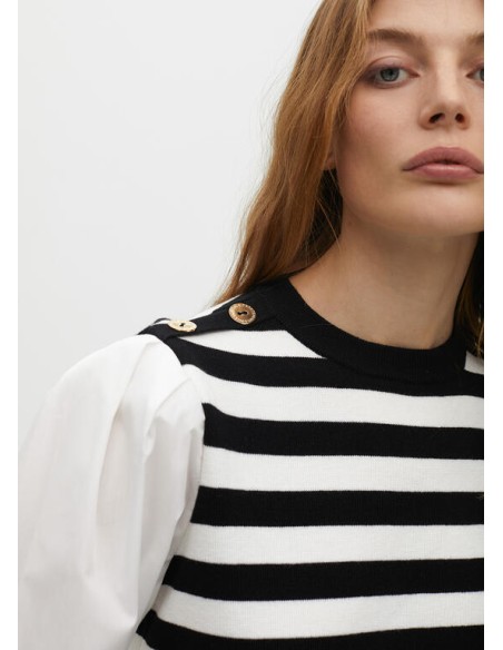 JERSEY-RAYAS.NEGRO-BLANCO-MANGAS-POPEL,IN-BOTONES-DORADOS-LOLA-CASADEMUNT