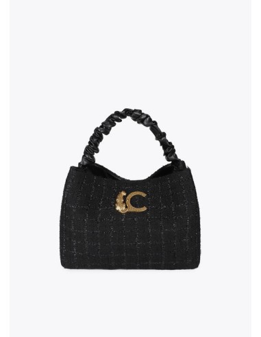 BOLSO-TWEED-NEGRO-LOGO-LEOPARDP-CIERRE-IMÁN-TIPO-SACO-CORDÓN-LOLA-CASADEMUNT