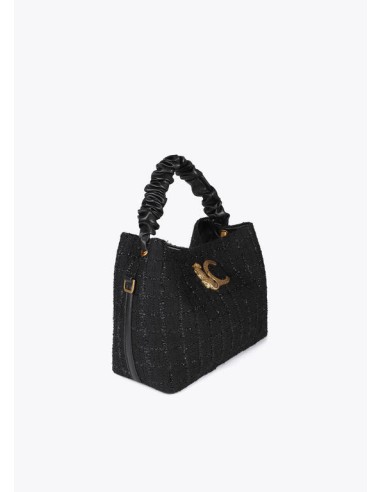 BOLSO-TWEED-NEGRO-LOGO-LEOPARDP-CIERRE-IMÁN-TIPO-SACO-CORDÓN-LOLA-CASADEMUNT