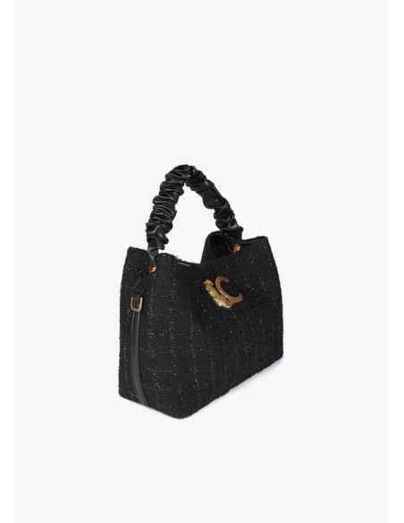 BOLSO-TWEED-NEGRO-LOGO-LEOPARDP-CIERRE-IMÁN-TIPO-SACO-CORDÓN-LOLA-CASADEMUNT