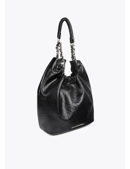 BOLSO-SHOPPER-NEGRO-EFECTO-PIEL-ARRUGADA-NEGRO-ASA-DOBLE-CADENA-LOLA-CASADEMUNT