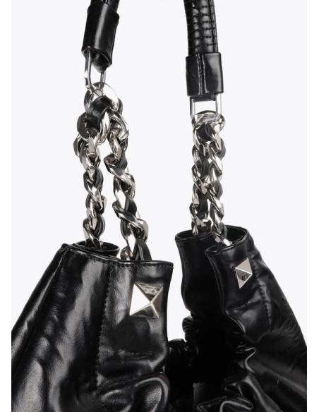 BOLSO-SHOPPER-NEGRO-EFECTO-PIEL-ARRUGADA-NEGRO-ASA-DOBLE-CADENA-LOLA-CASADEMUNT