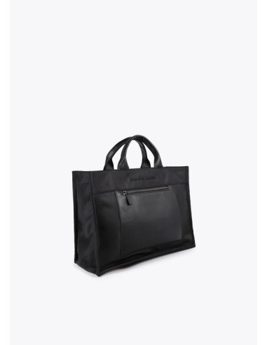 BOLSO-NEGRO-COMBINADO-NYLON-EFECTO-PIEL-DOS-ASAS-MANO-ASA-BANDOLERA-COMPARTIMENTO-FRONTAL-LOLA-CASADEMUNT