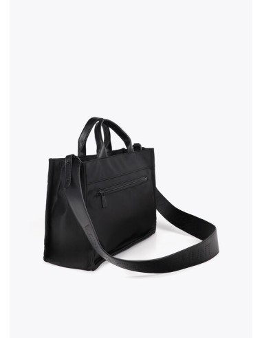 BOLSO-NEGRO-COMBINADO-NYLON-EFECTO-PIEL-DOS-ASAS-MANO-ASA-BANDOLERA-COMPARTIMENTO-FRONTAL-LOLA-CASADEMUNT