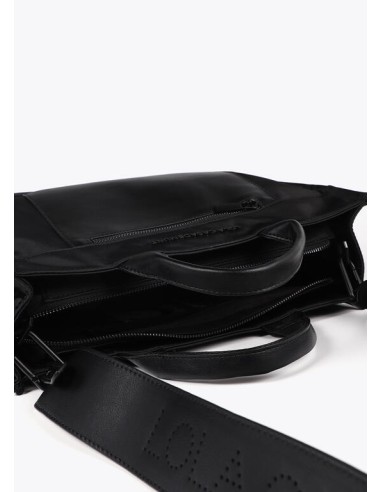 BOLSO-NEGRO-COMBINADO-NYLON-EFECTO-PIEL-DOS-ASAS-MANO-ASA-BANDOLERA-COMPARTIMENTO-FRONTAL-LOLA-CASADEMUNT