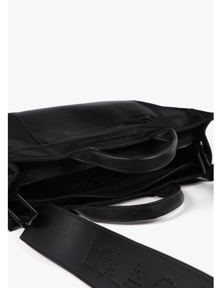 BOLSO-NEGRO-COMBINADO-NYLON-EFECTO-PIEL-DOS-ASAS-MANO-ASA-BANDOLERA-COMPARTIMENTO-FRONTAL-LOLA-CASADEMUNT