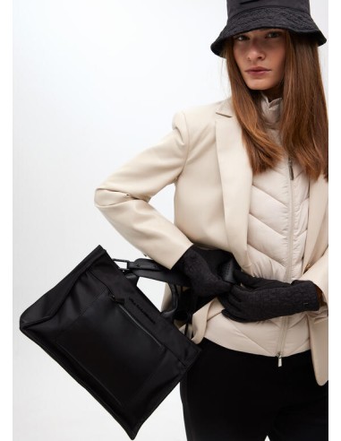 BOLSO-NEGRO-COMBINADO-NYLON-EFECTO-PIEL-DOS-ASAS-MANO-ASA-BANDOLERA-COMPARTIMENTO-FRONTAL-LOLA-CASADEMUNT