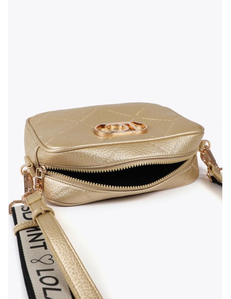 BANDOLERA-MONOGRAMA-ROMBOS-DOS-ASAS-REGULABLR-LOGO-DORADO-OVALADO-LOLA-CASADEMUNT