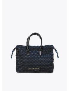 BOLSO-SHOPPER-REJILLA-BICOLOR-AZUL-NEGRO-DOS-ASAS-MANO-ASA-BANDOLERA-LOLA-CASADEMUNT 2