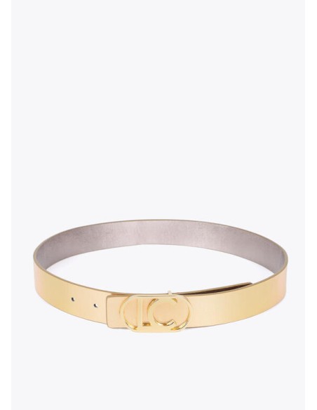 CINTURÓN-REVERSIBLE-TONOS-METALIZADOS-PLATA-DORADO-HEBILLA-LOGO-DORADO-OVALADO-LOLA-CASADEMUNT