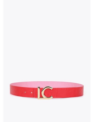 CINTURÓN-REVERSIBLE-NEGRO-CRUDO-ROJO-ROSA-HEBILLA-DORADA-LOGO-LOLA-CASADEMUNT