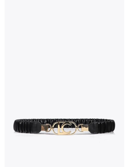 CINTURÓN-NEGRO-ELÁSTICO-EFECTO-PIEL-HEBILLA-DORADA-LOGO-OVALADO-LOLA-CASADEMUNT