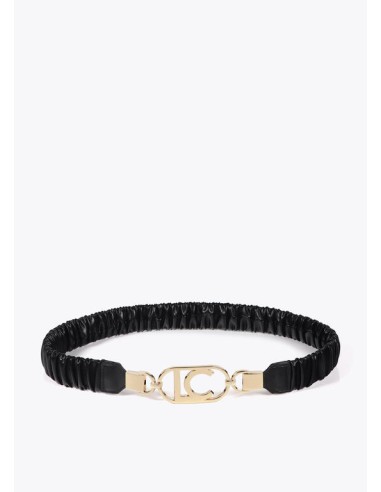 CINTURÓN-NEGRO-ELÁSTICO-EFECTO-PIEL-HEBILLA-DORADA-LOGO-OVALADO-LOLA-CASADEMUNT