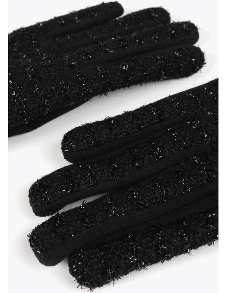 GUANTES-NEGRO-TWEED-AJUSTADO-LOGO-DORADO-LOLA-CASADEMUNT
