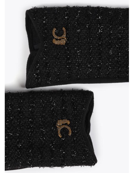 GUANTES-NEGRO-TWEED-AJUSTADO-LOGO-DORADO-LOLA-CASADEMUNT
