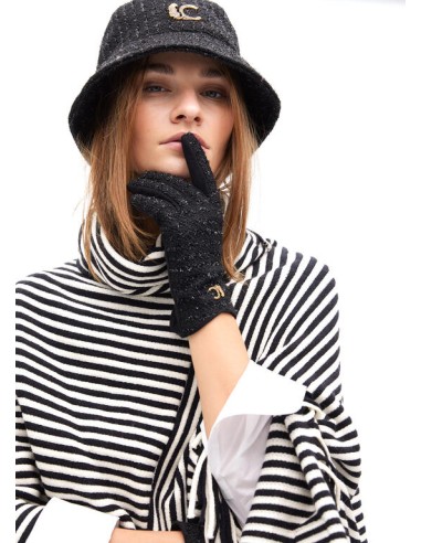 GUANTES-NEGRO-TWEED-AJUSTADO-LOGO-DORADO-LOLA-CASADEMUNT