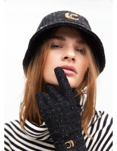 SOMBRERO-BUCKET-NEGRO-TWEED-LOGO-DORADO-LEOPARDO-LOLA-CASADEMUNT