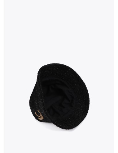 SOMBRERO-BUCKET-NEGRO-TWEED-LOGO-DORADO-LEOPARDO-LOLA-CASADEMUNT