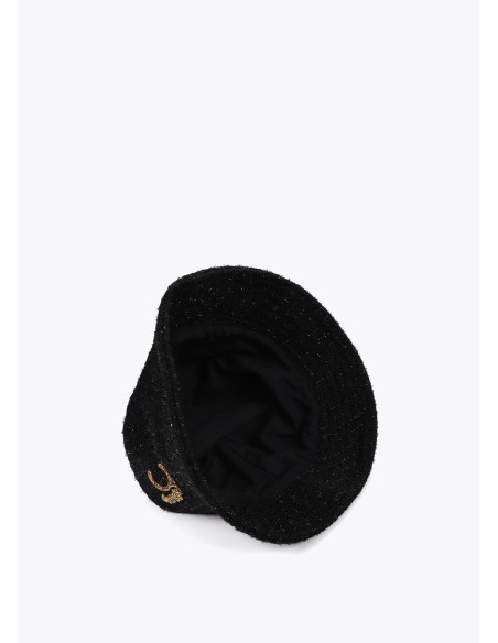SOMBRERO-BUCKET-NEGRO-TWEED-LOGO-DORADO-LEOPARDO-LOLA-CASADEMUNT