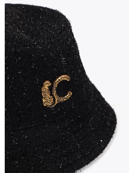 SOMBRERO-BUCKET-NEGRO-TWEED-LOGO-DORADO-LEOPARDO-LOLA-CASADEMUNT