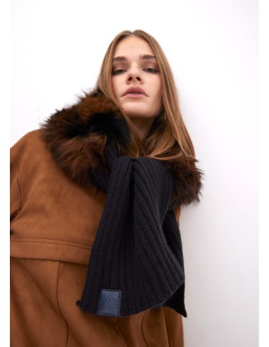 BUFANDA-COMBINADA-PUNTO-NEGRO-PELO-MARRÓN-NEGRO-LOLA-CASADEMUNT