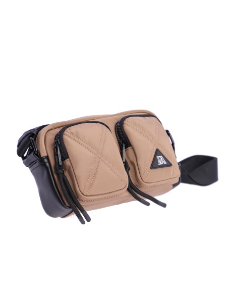 BANDOLERA-NYLON-CAMEL-VARIOS-COMPARTIMENTOS-DETALLES-NEGROS-ZARELA-DON-ALGODÓN