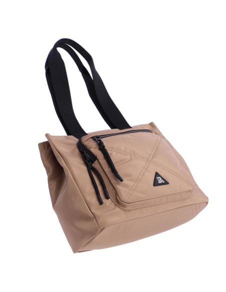 BOLSO-DOS-ASAS-HOMBRO-CAMEL-COMPARTIMENTOS-FRONTALES-TRASERO-DETALLES-NEGRO-DON-ALGODÓN