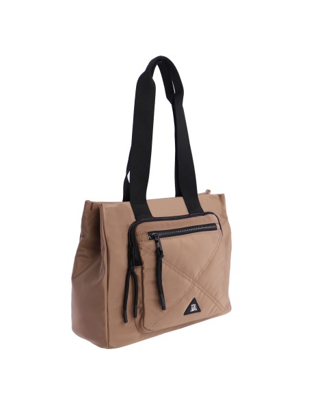 BOLSO-DOS-ASAS-HOMBRO-CAMEL-COMPARTIMENTOS-FRONTALES-TRASERO-DETALLES-NEGRO-DON-ALGODÓN