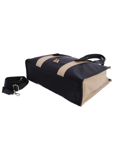 BOLSO-SHOPPER-NEGRO-CONBINADO-BEIGE-NYLON-ASAS-HOMBRO-ASA-BANDOLERA-TALINA-DON-ALGODÓN