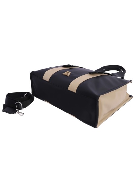 BOLSO-SHOPPER-NEGRO-CONBINADO-BEIGE-NYLON-ASAS-HOMBRO-ASA-BANDOLERA-TALINA-DON-ALGODÓN