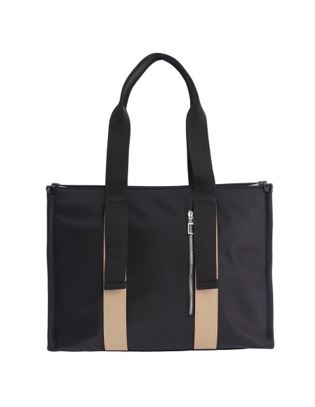 BOLSO-SHOPPER-NEGRO-CONBINADO-BEIGE-NYLON-ASAS-HOMBRO-ASA-BANDOLERA-TALINA-DON-ALGODÓN