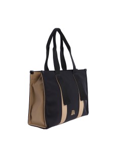 BOLSO-SHOPPER-NEGRO-CONBINADO-BEIGE-NYLON-ASAS-HOMBRO-ASA-BANDOLERA-TALINA-DON-ALGODÓN 2