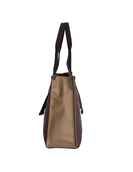 BOLSO-SHOPPER-MARRÓN-CONBINADO-BEIGE-NYLON-ASAS-HOMBRO-ASA-BANDOLERA-TALINA-DON-ALGODÓN