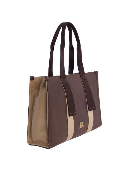 BOLSO-SHOPPER-MARRÓN-CONBINADO-BEIGE-NYLON-ASAS-HOMBRO-ASA-BANDOLERA-TALINA-DON-ALGODÓN