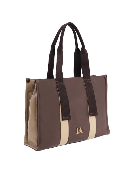 BOLSO-SHOPPER-MARRÓN-CONBINADO-BEIGE-NYLON-ASAS-HOMBRO-ASA-BANDOLERA-TALINA-DON-ALGODÓN