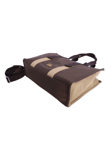 BOLSO-SHOPPER-MARRÓN-CONBINADO-BEIGE-NYLON-ASAS-HOMBRO-ASA-BANDOLERA-TALINA-DON-ALGODÓN