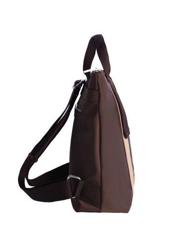 MOCHILA-MARRÓN-DETALLES-BEIGE-DOS-ASAS-MANO-ASAS-REGULABLES-TRASERAS-HELENA-DON-ALGODÓN