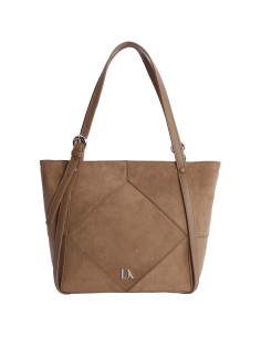 SHOPPER-ANTELINA-MARRÓN-TAUPE-ASAS-HOMBRO-CIERRE-CREMALLERA-REINA-DON-ALGODÓN